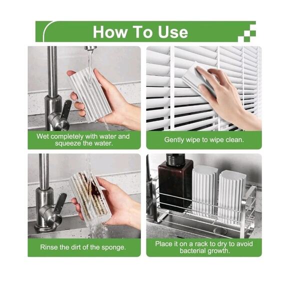 4-Pack Damp Clean Duster Sponges for Blinds, Glass, Vents & More, Gray - Picture 3 of 7